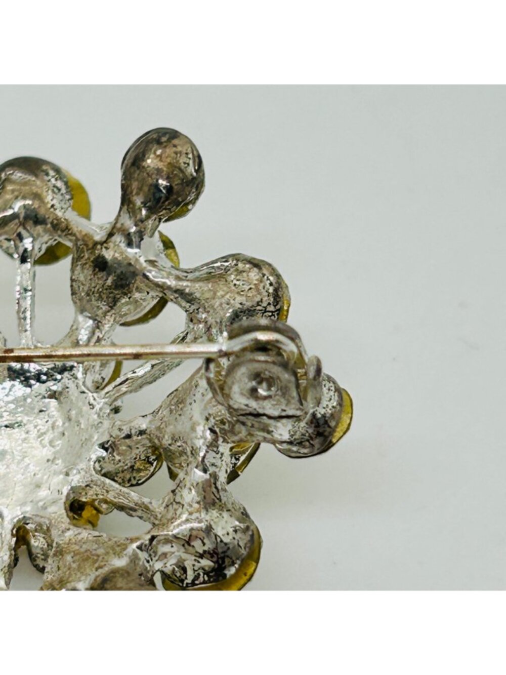 Rhinestone Starburst Snowflake Brooch Aurora Borealis Silver Tone Clear Vintage - Picture 7 of 12